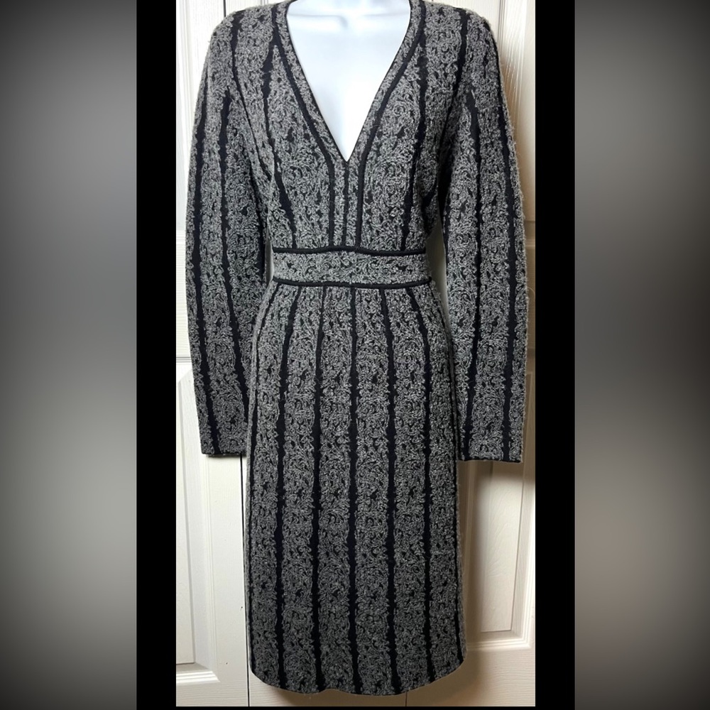 PERUVIAN CONNECTION Bodleian Dress Sweater Alpaca Wool Gray Black Midi - Picture 3 of 12